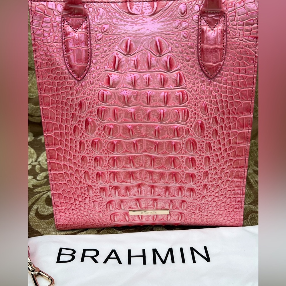 Brahmin Pink Croc-Embossed Tote Bag - Picture 3 of 9